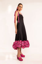 Black beauty maxi dress with 3d pink flower detail