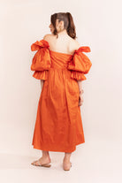 Autumn sunset off shoulder maxi dress