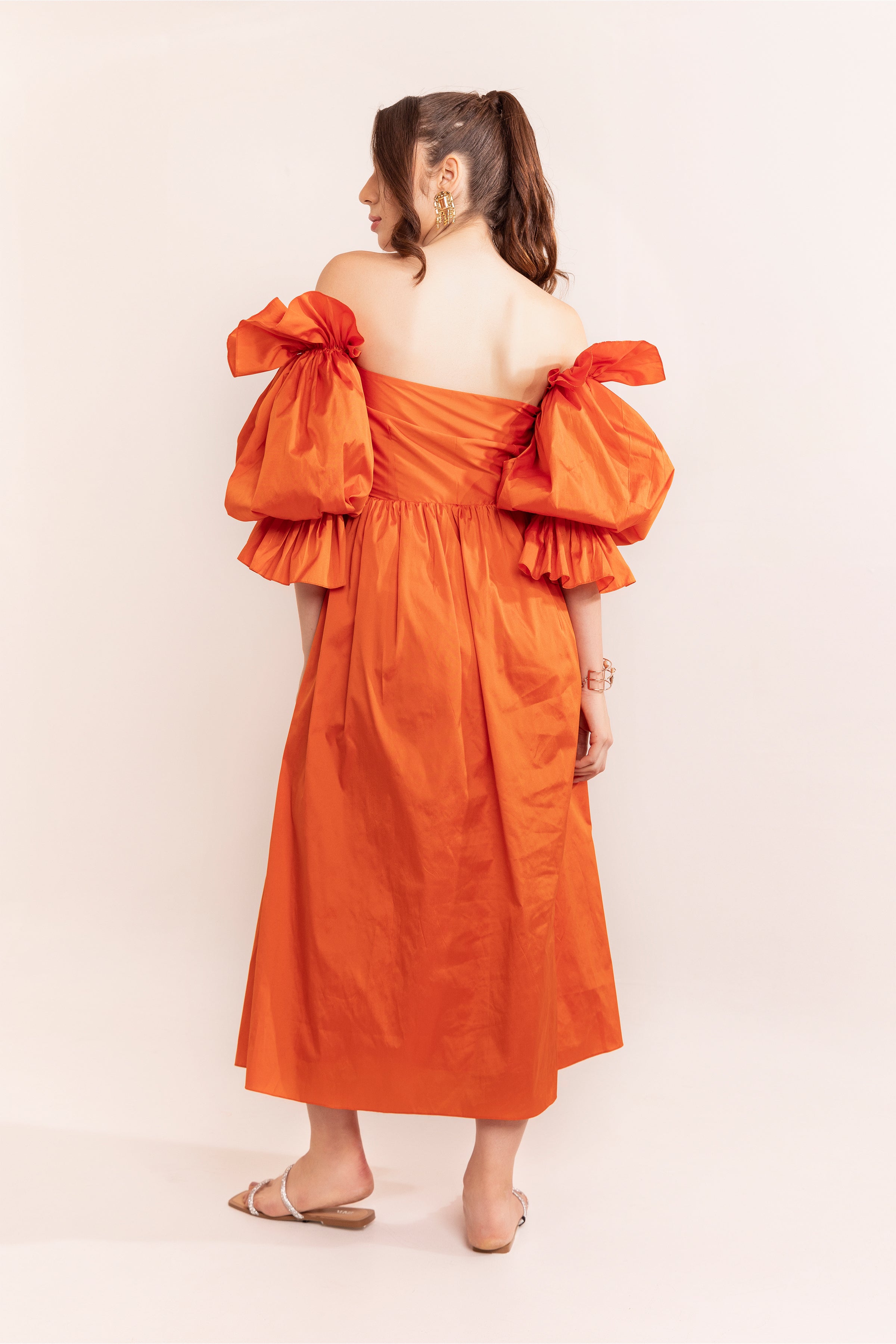Autumn sunset off shoulder maxi dress