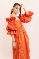 Autumn sunset off shoulder maxi dress