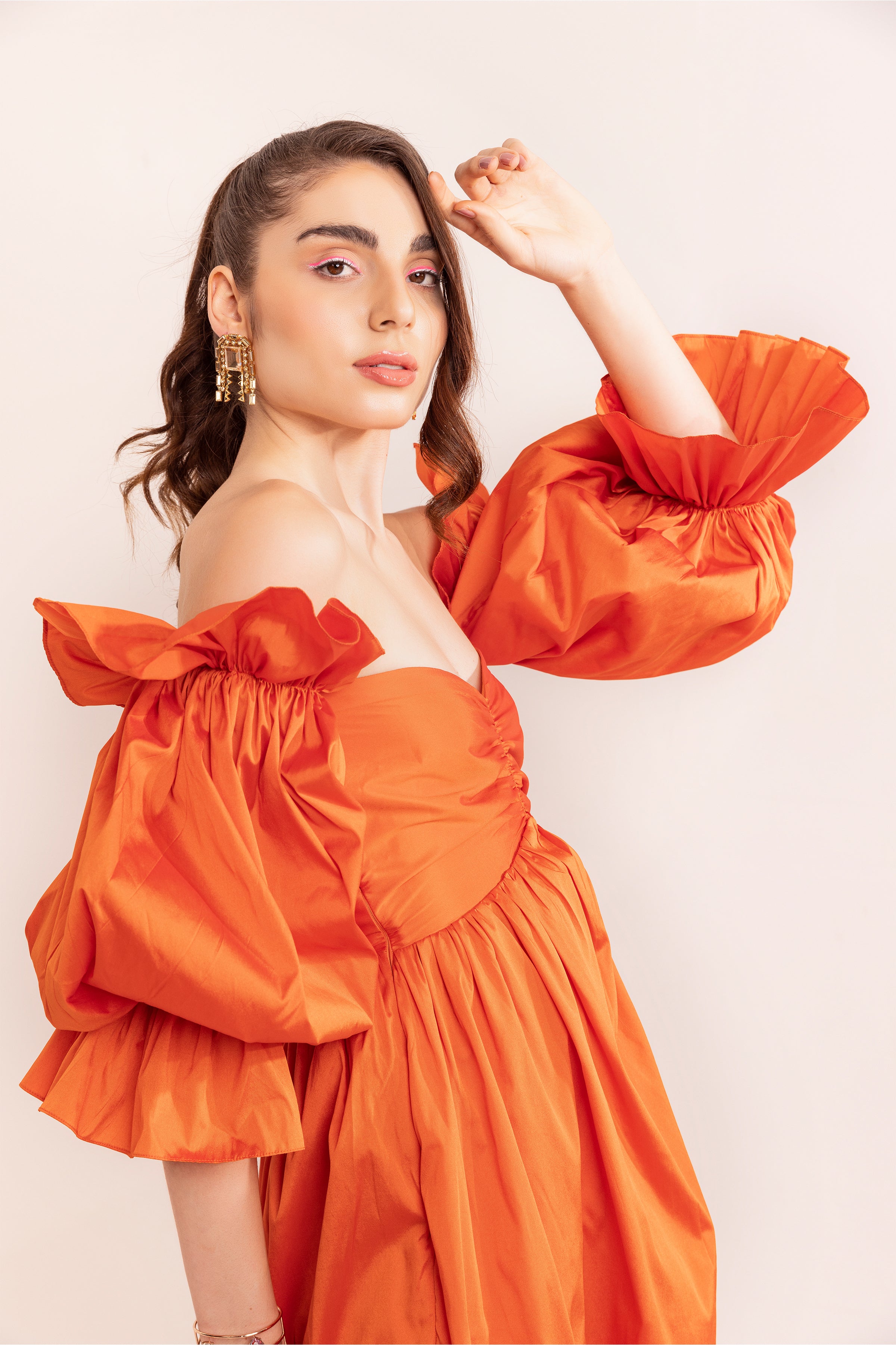 Autumn sunset off shoulder maxi dress