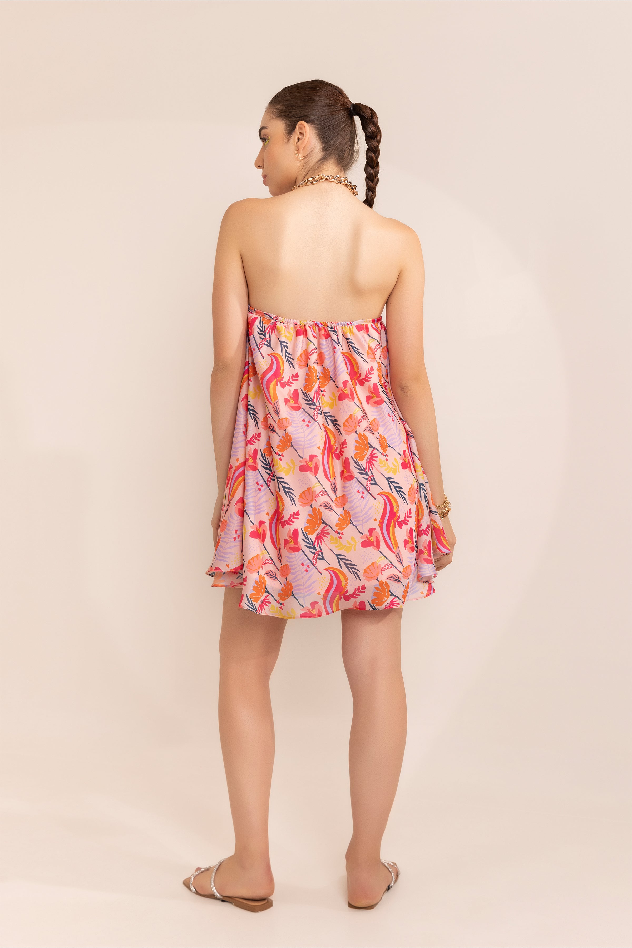 Blushing pink halter neck short dress