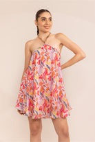 Blushing pink halter neck short dress