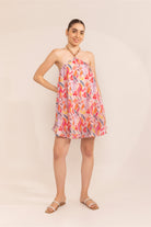 Blushing pink halter neck short dress