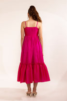 Fuschia Pink with rhinestone bow flared maxi dress