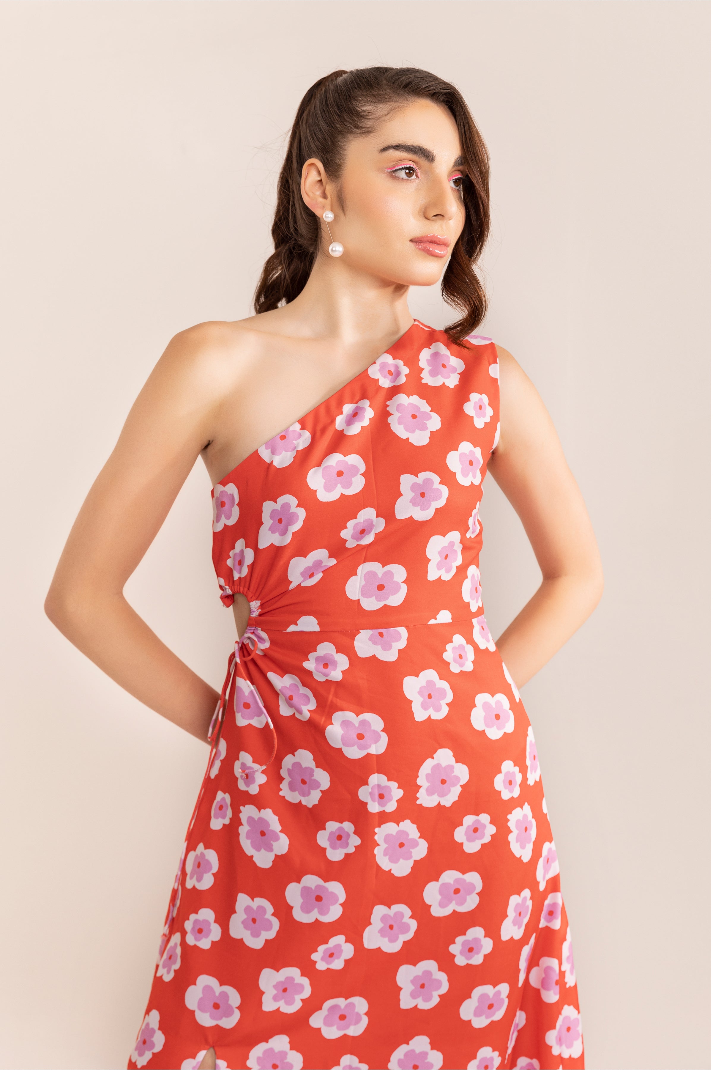 Teaberry Red One Shoulder Dress - Kaoribyshreya