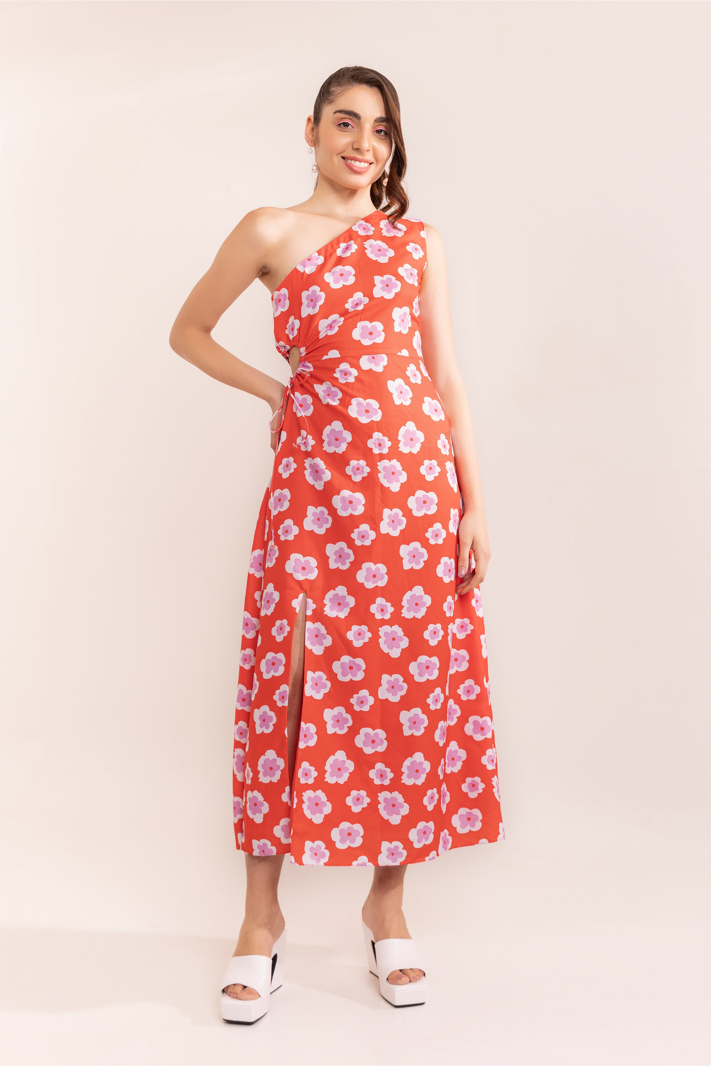 Teaberry Red One Shoulder Dress - Kaoribyshreya