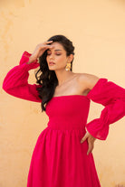 Hot Pink Off Shoulder Smoke Dress