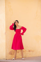 Hot Pink Off Shoulder Smoke Dress