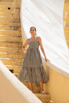 Polka Dot Shoulder Tie Up Flowy Dress