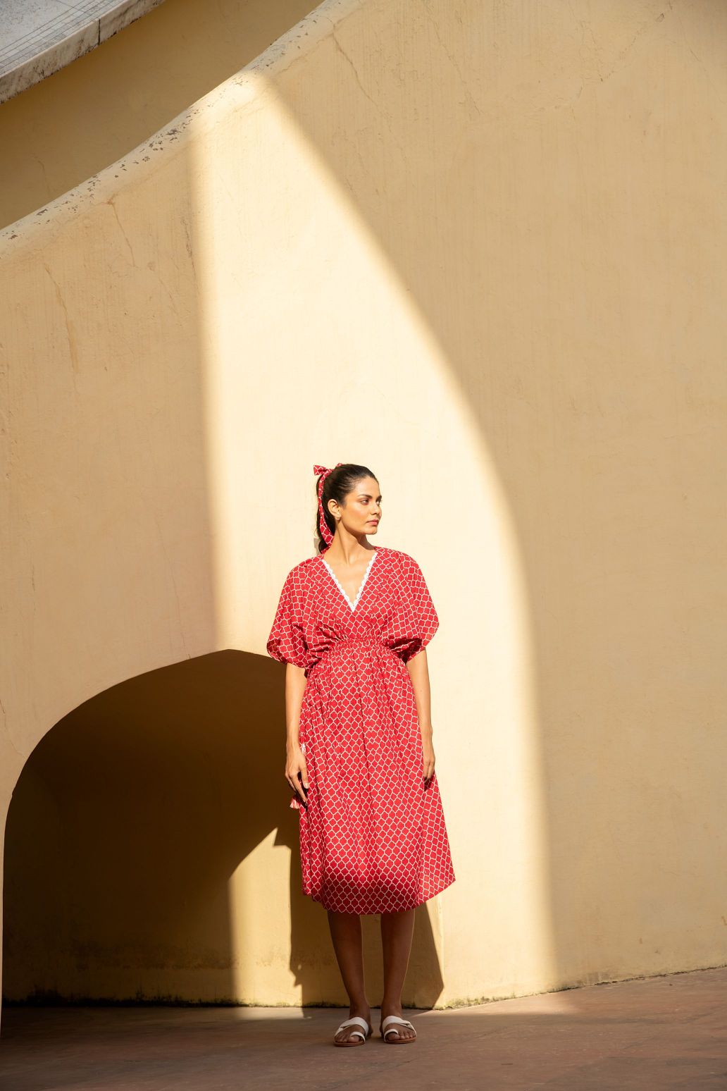 Geometric Lava Red kaftan Dress