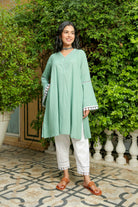 GREEN ASH KURTA WITH WHITE PANT SET