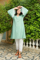 GREEN ASH KURTA WITH WHITE PANT SET