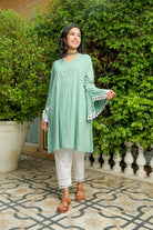 GREEN ASH KURTA WITH WHITE PANT SET