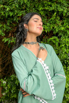 GREEN ASH KURTA WITH WHITE PANT SET