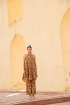 Evening Blue Halter Neck Kurta with Flared Pants