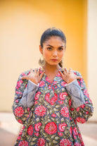 Pink Purple Floral Kurta with Geometry Print Short Pant Set