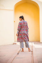 Pink Purple Floral Kurta with Geometry Print Short Pant Set