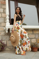 SWEETHEART NECK RUFFLED JET BLACK TOP WITH FLARED PANTS