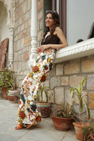 SWEETHEART NECK RUFFLED JET BLACK TOP WITH FLARED PANTS