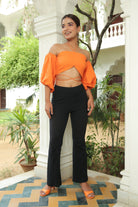 APRICOT CREAM ORANGE HALTER TIE UP AND WAIST TIE CROP TOP