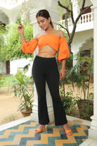 APRICOT CREAM ORANGE HALTER TIE UP AND WAIST TIE CROP TOP