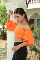 APRICOT CREAM ORANGE HALTER TIE UP AND WAIST TIE CROP TOP