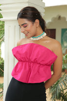 BERRY PINK RUFFLED TUBE CROP TOP