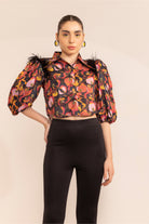 Black beauty floral crop shirt