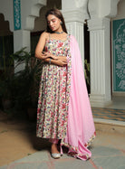 IVORY FLORAL ANARKALI SUIT WITH BABY PINK DUPATTA SET