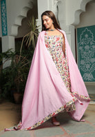 IVORY FLORAL ANARKALI SUIT WITH BABY PINK DUPATTA SET