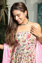 IVORY FLORAL ANARKALI SUIT WITH BABY PINK DUPATTA SET