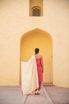 Lava Red Geometric Handblock Print Suit Set Paired With Lurex Cotton Dupatta
