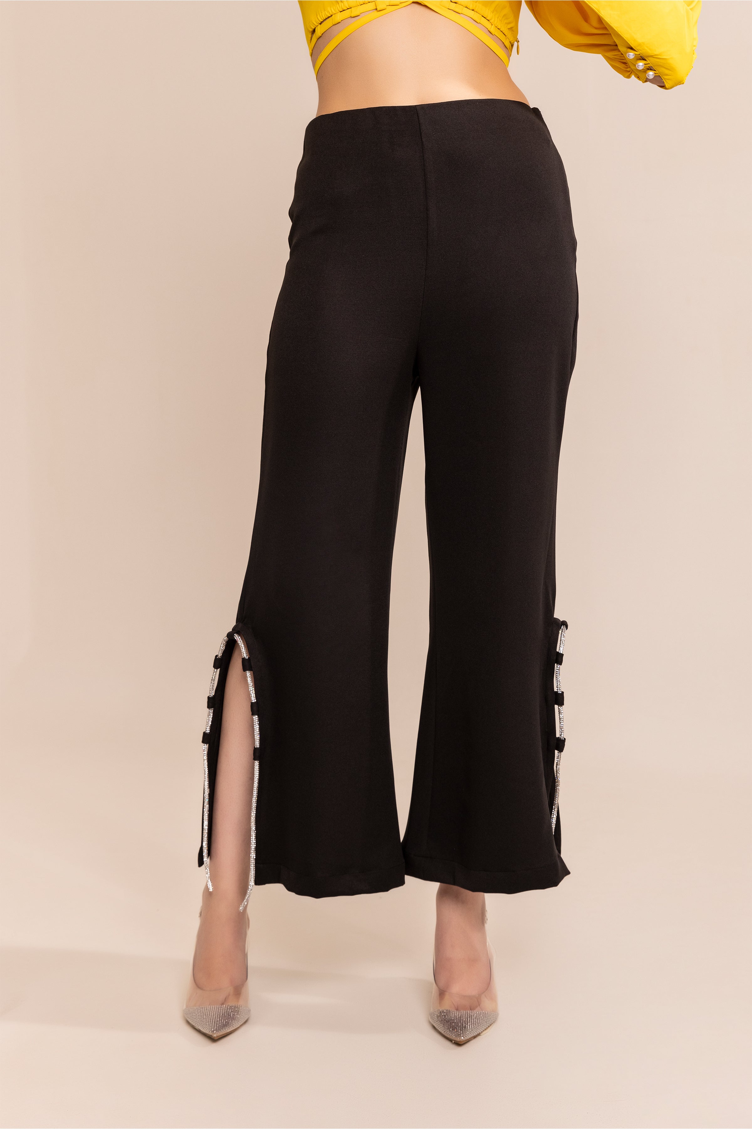 Blazing black side rhinestone slit trouser